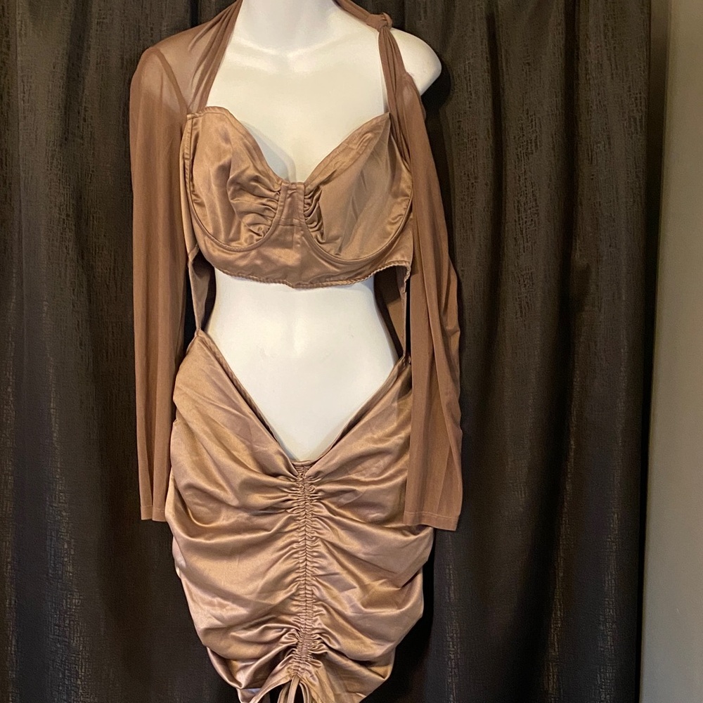 Ruched Tan Two-Piece Set